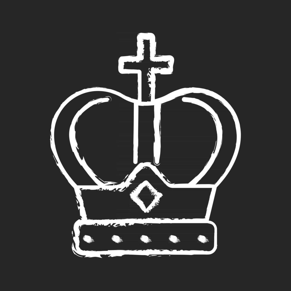 Royal crown chalk white icon on black background. Head adornment for monarchs. Royal family jewels. Coronation ceremony. Emperor, king, queen accessory. Isolated vector chalkboard illustration