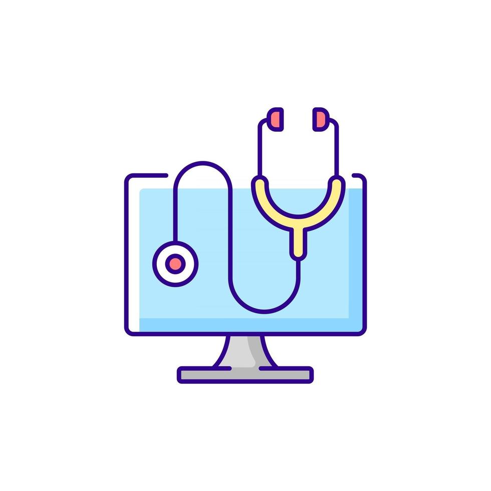 diagnóstico de computadora icono de color rgb. escaneo de problemas de computadora portátil. solucionar el problema de la electrónica. soporte técnico, servicio de reparación. programa médico en línea. software para hospitales, clínicas. ilustración vectorial aislada vector