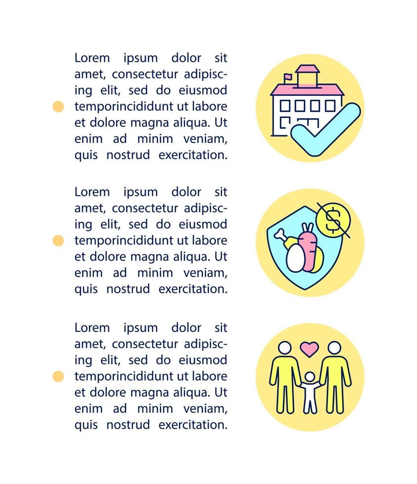 Reduced price for school meal concept line icons with text. PPT page vector template with copy space. Brochure, magazine, newsletter design element. School meals linear illustrations on white