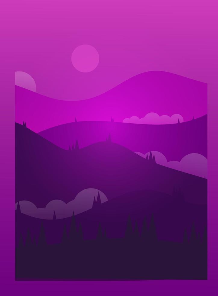 T-Shirt purple gradient colored mountains and glowing very beautiful vector