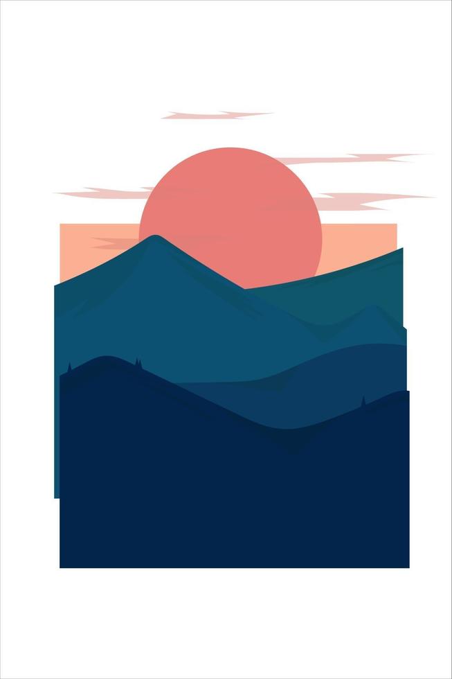 T-Shirt abstract mountain sun cloud color blue orange vector