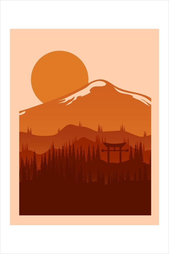 T-shirt thick forest with orange mountain vector