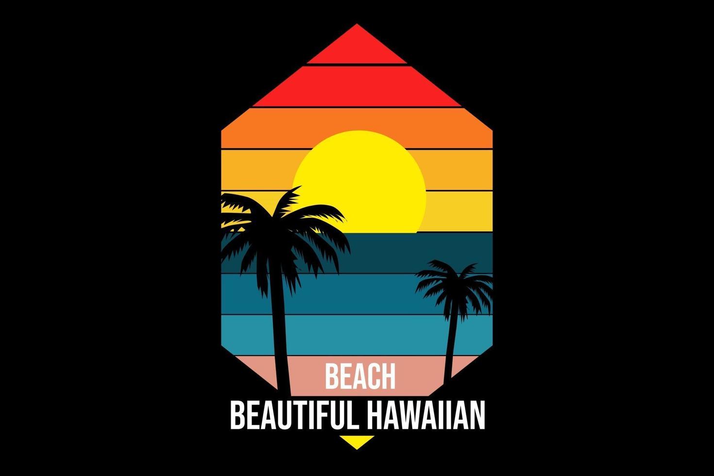 título de la camiseta hermosa playa hawaiana color amarillo y azul vector