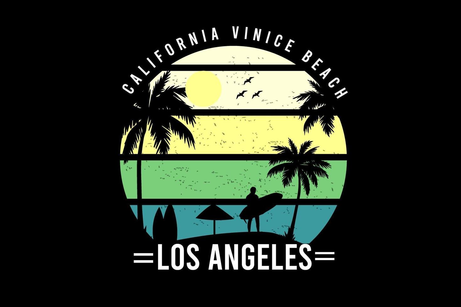 t-Californian Venice beach  color yellow green and blue vector