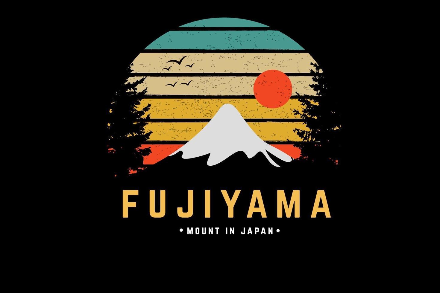 fujiyama mount japan color green yellow and orange vector