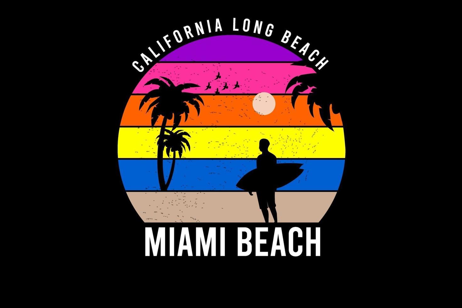 t-shirt california long beach miami beach color yellow and orange purple vector