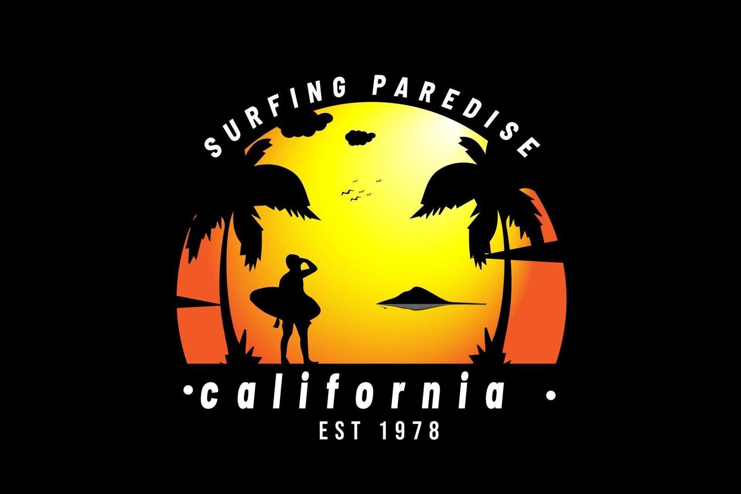 surfing paradise california est 1978 color orange and black vector