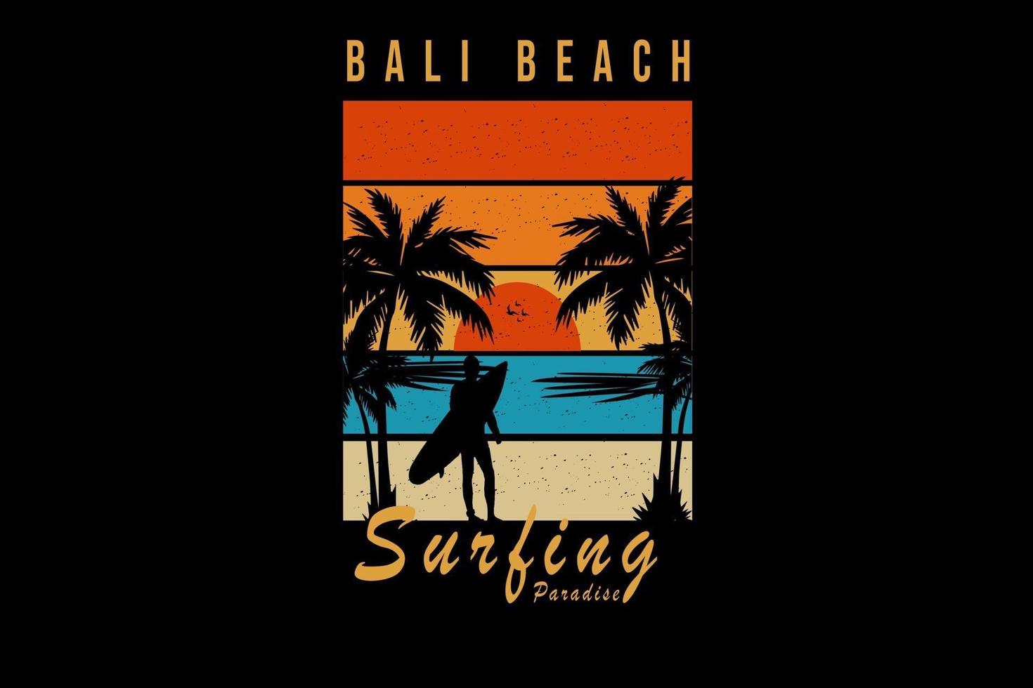 bali beach surfing paradise color orange blue and yellow vector