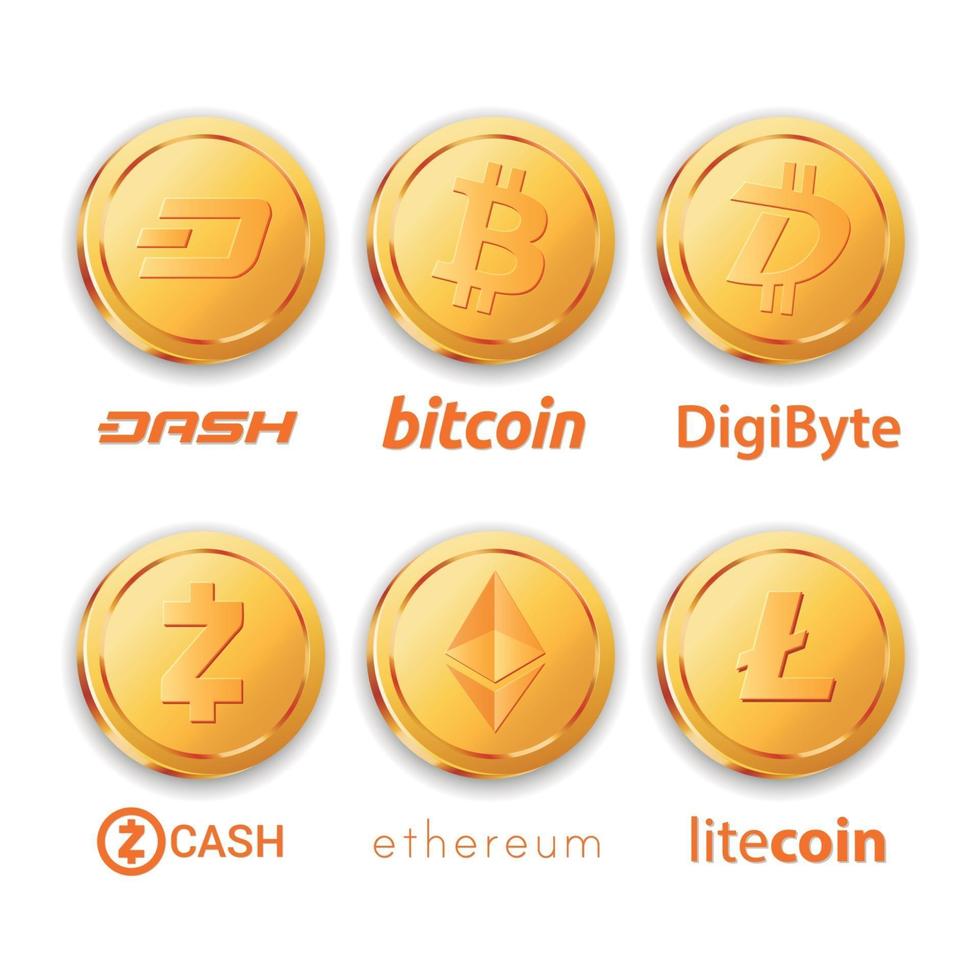 Bitcoin digital cryptocurrency collection vector