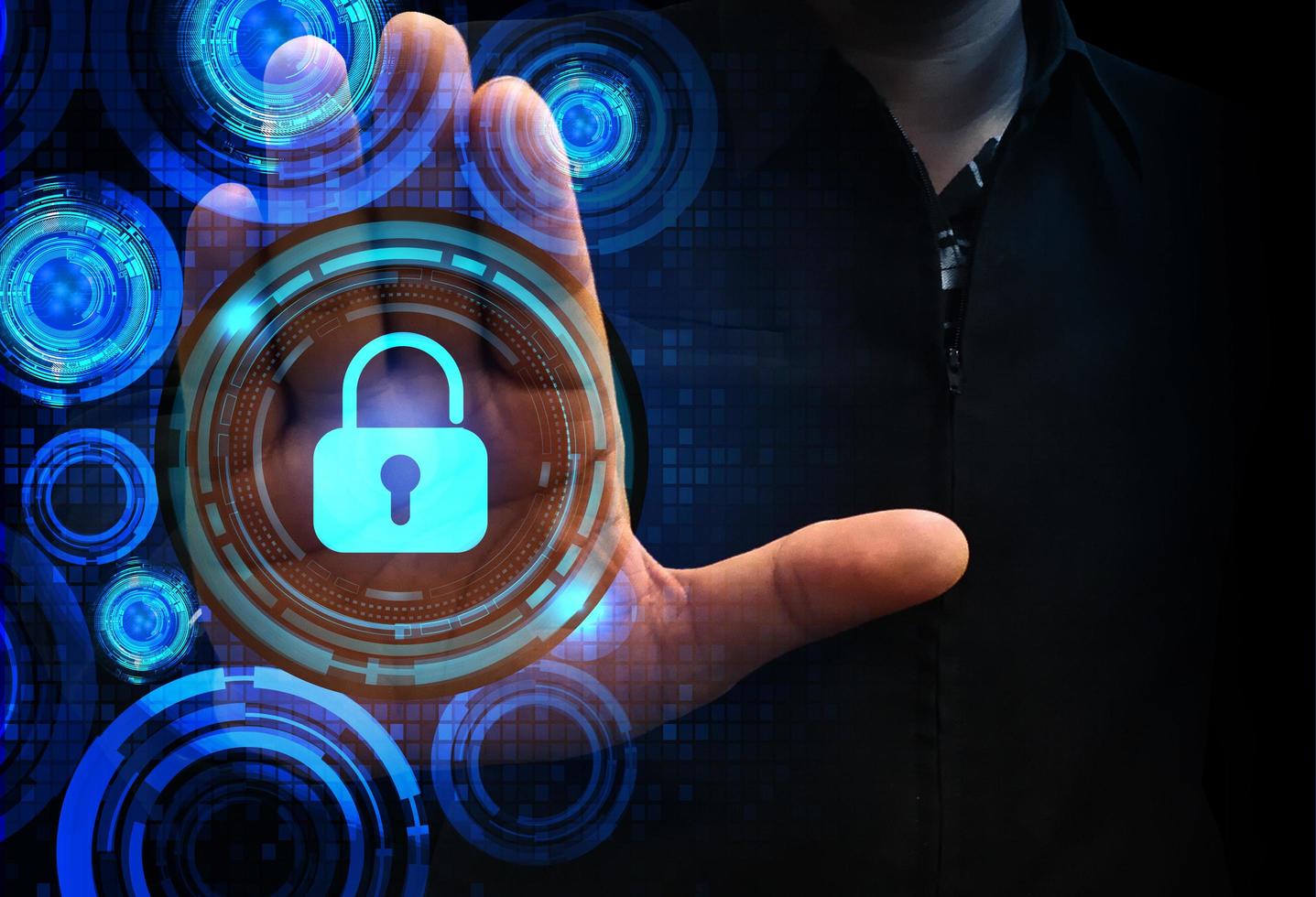 Closed Padlock on digital background, cyber security photo