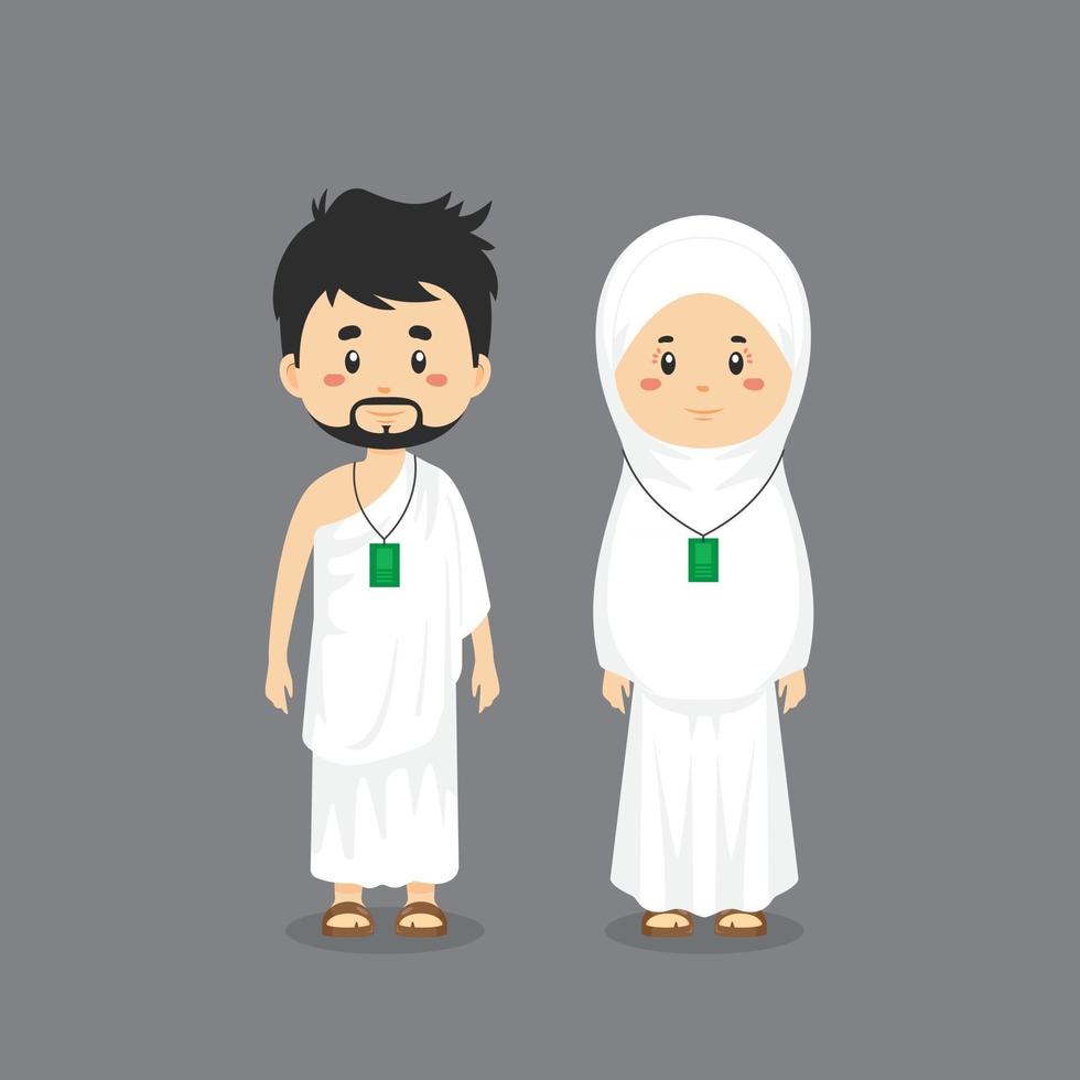 personaje de pareja vistiendo ihram durante el hajj vector