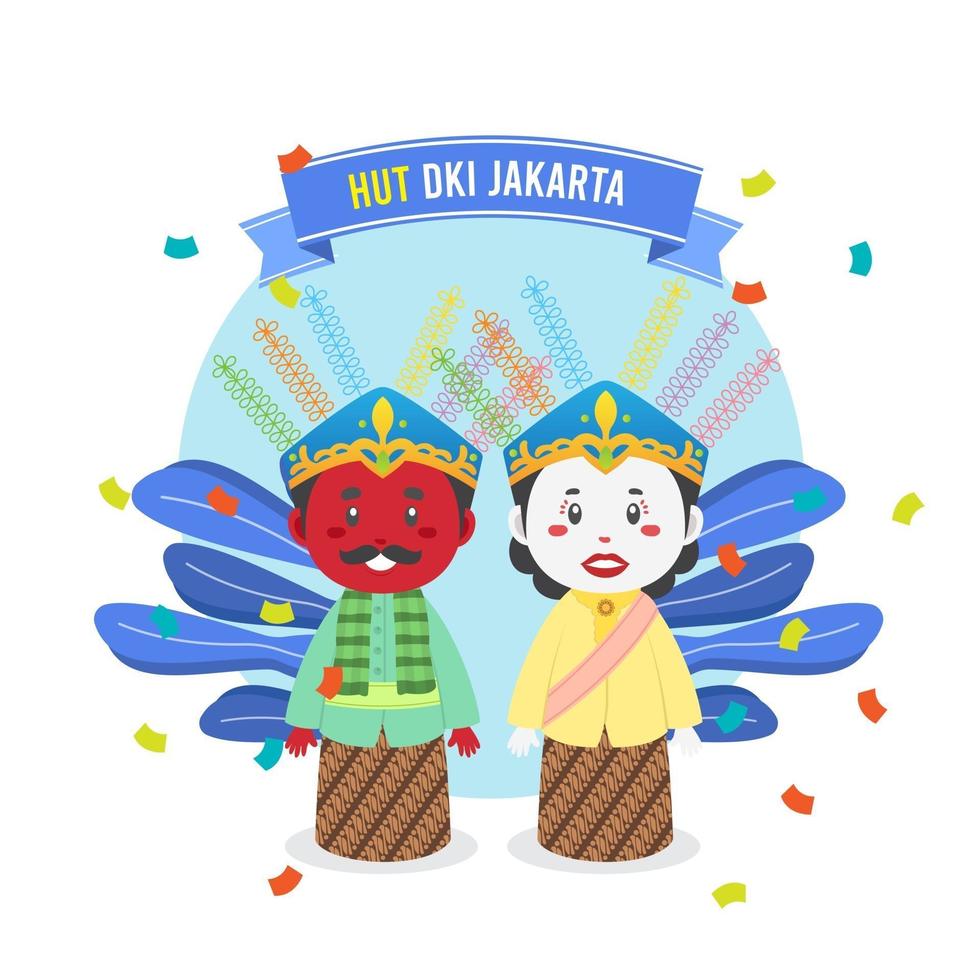 fondo de cumpleaños jakarta con marioneta tradicional vector