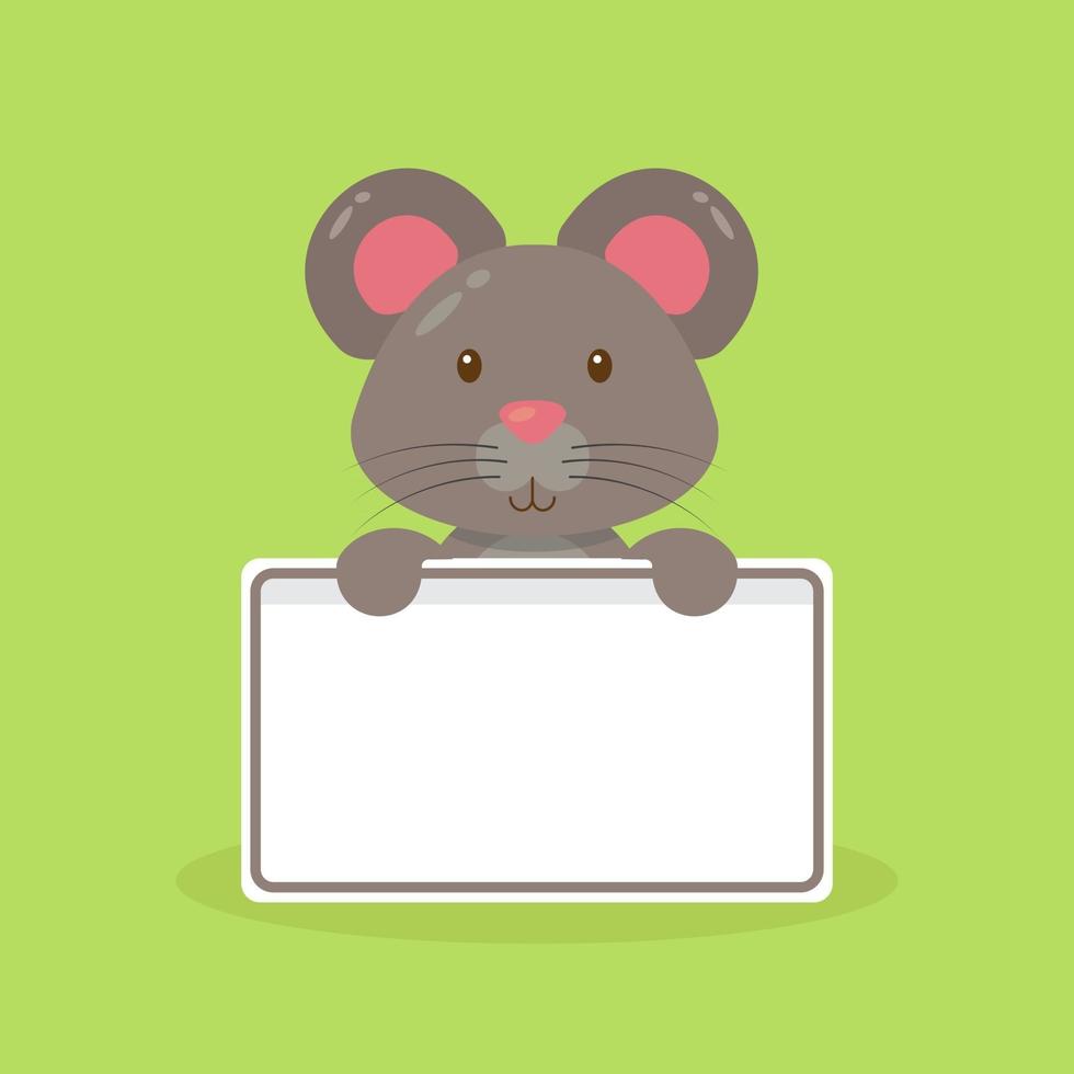 lindo ratón con tablero de texto en blanco vector