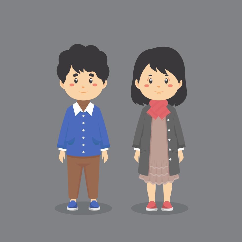 Couple Characters Wear Casual Japanese Clothes vector