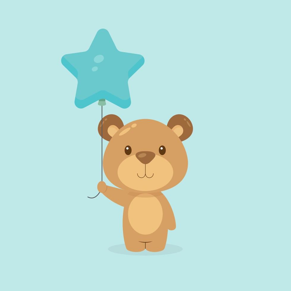 Cute Bear Holding Balloon Free Vector