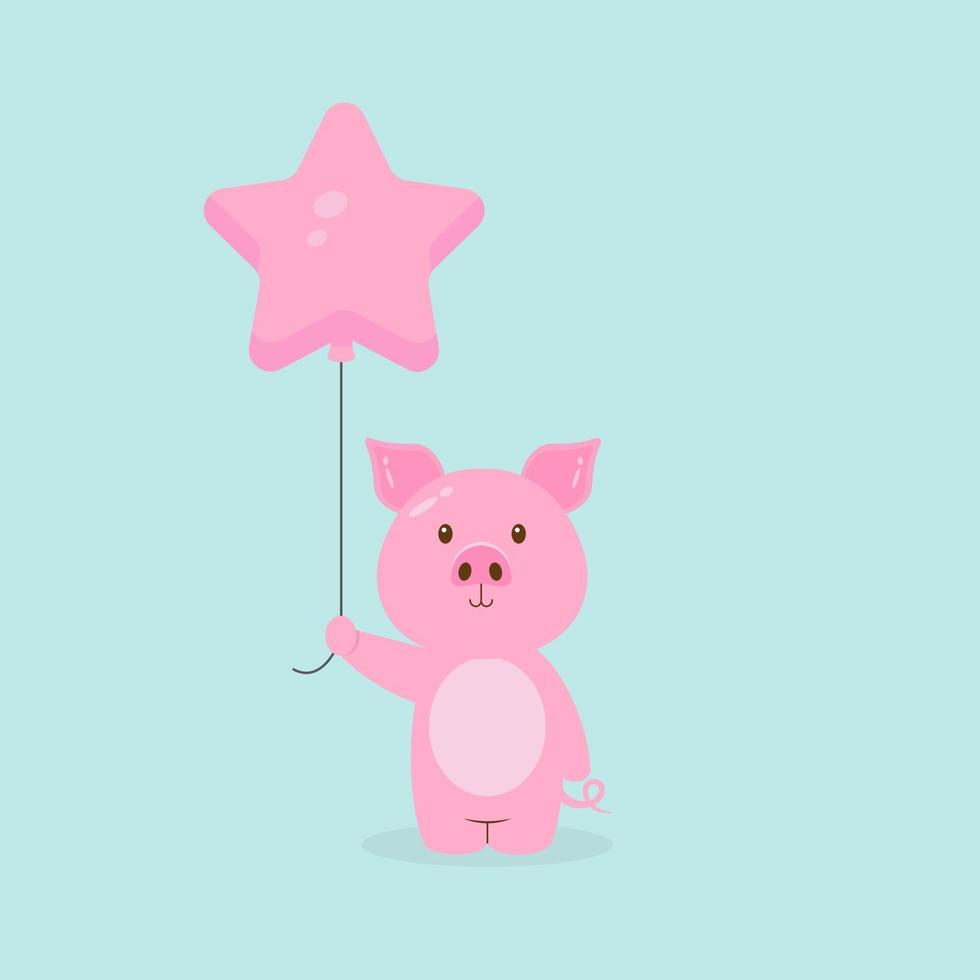 Cute Pig Holding Balloon Free Vector