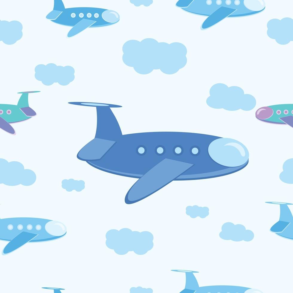 Seamless pattern Cartoon plane in the sky with clouds vector