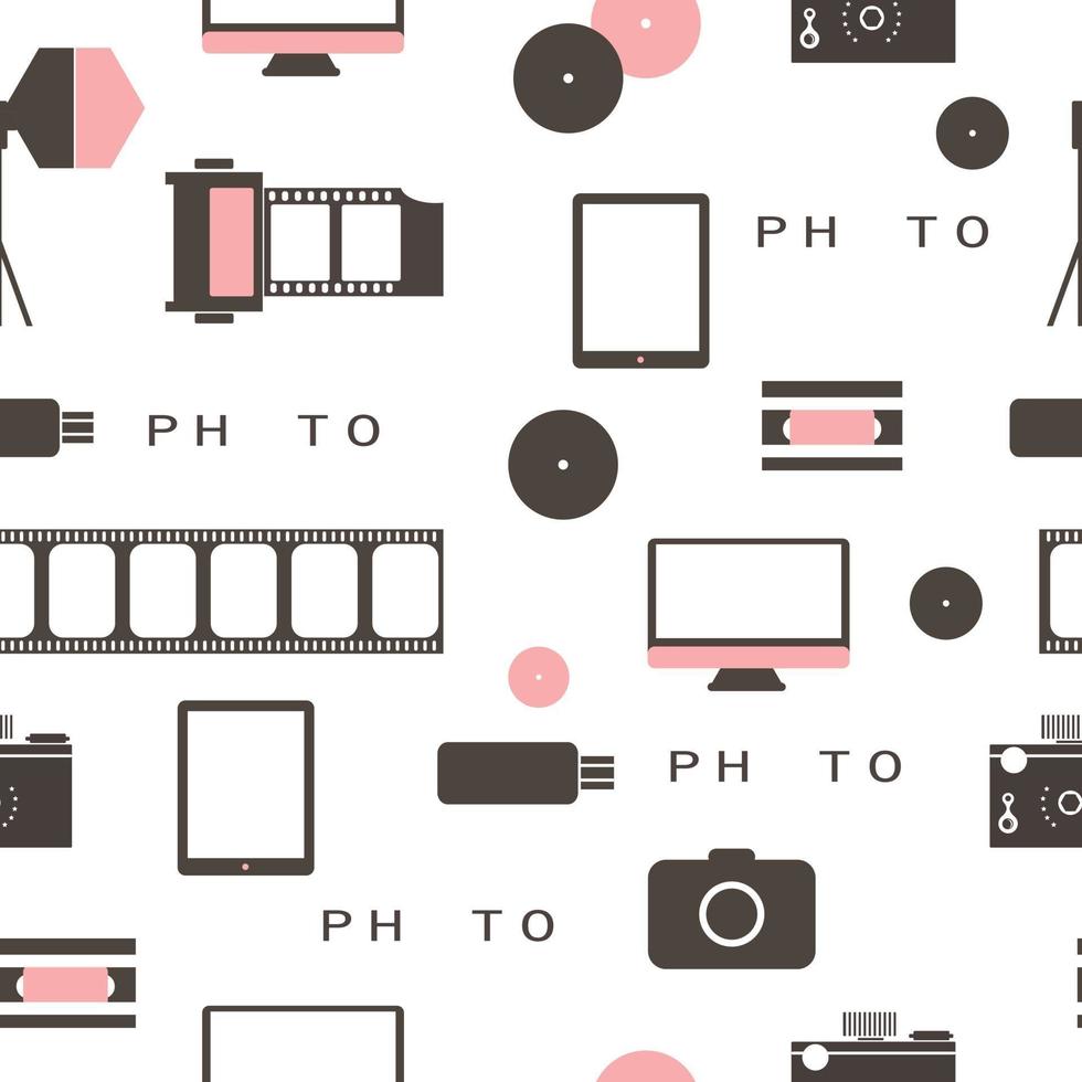 Seamless pattern Photo studio logo. Hipster style. vector