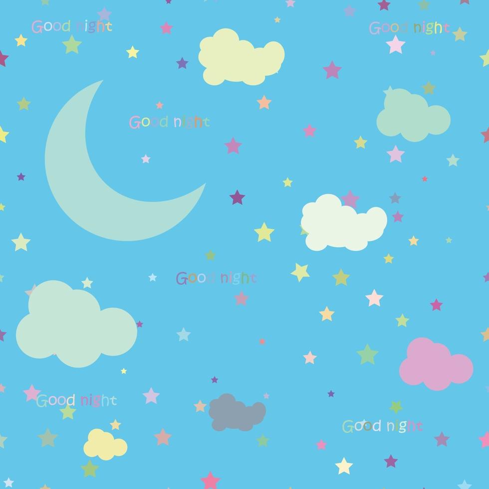 Vector night scene with moon and stars. Seamless pattern