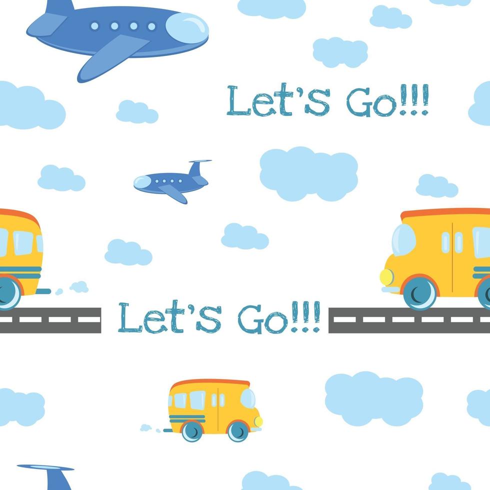 Seamless pattern Cartoon bus on the road vector