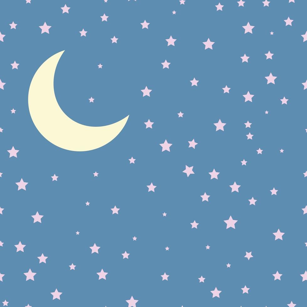 vector escena nocturna con luna y estrellas. patrón sin costuras