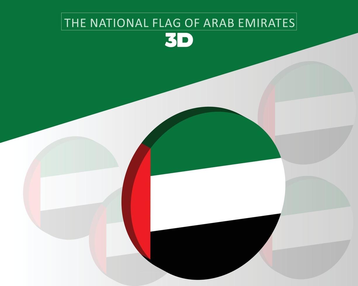 The national 3d flag of  arab emirates vector design