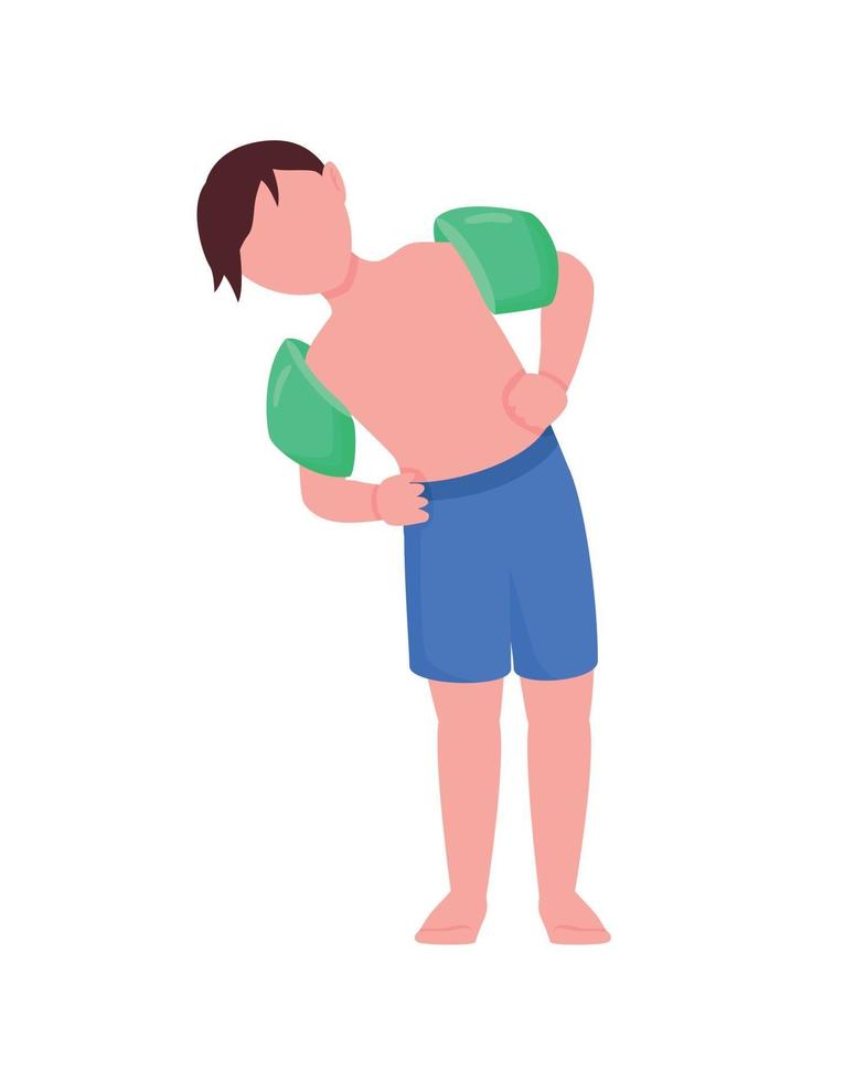 Boy with arm floaties semi flat color vector character