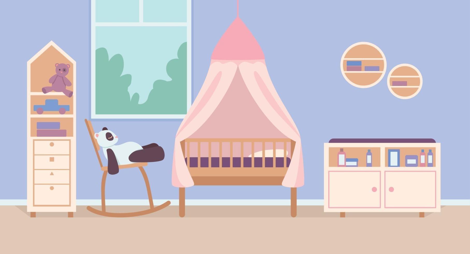 Child bedroom for newborn flat color vector illustration
