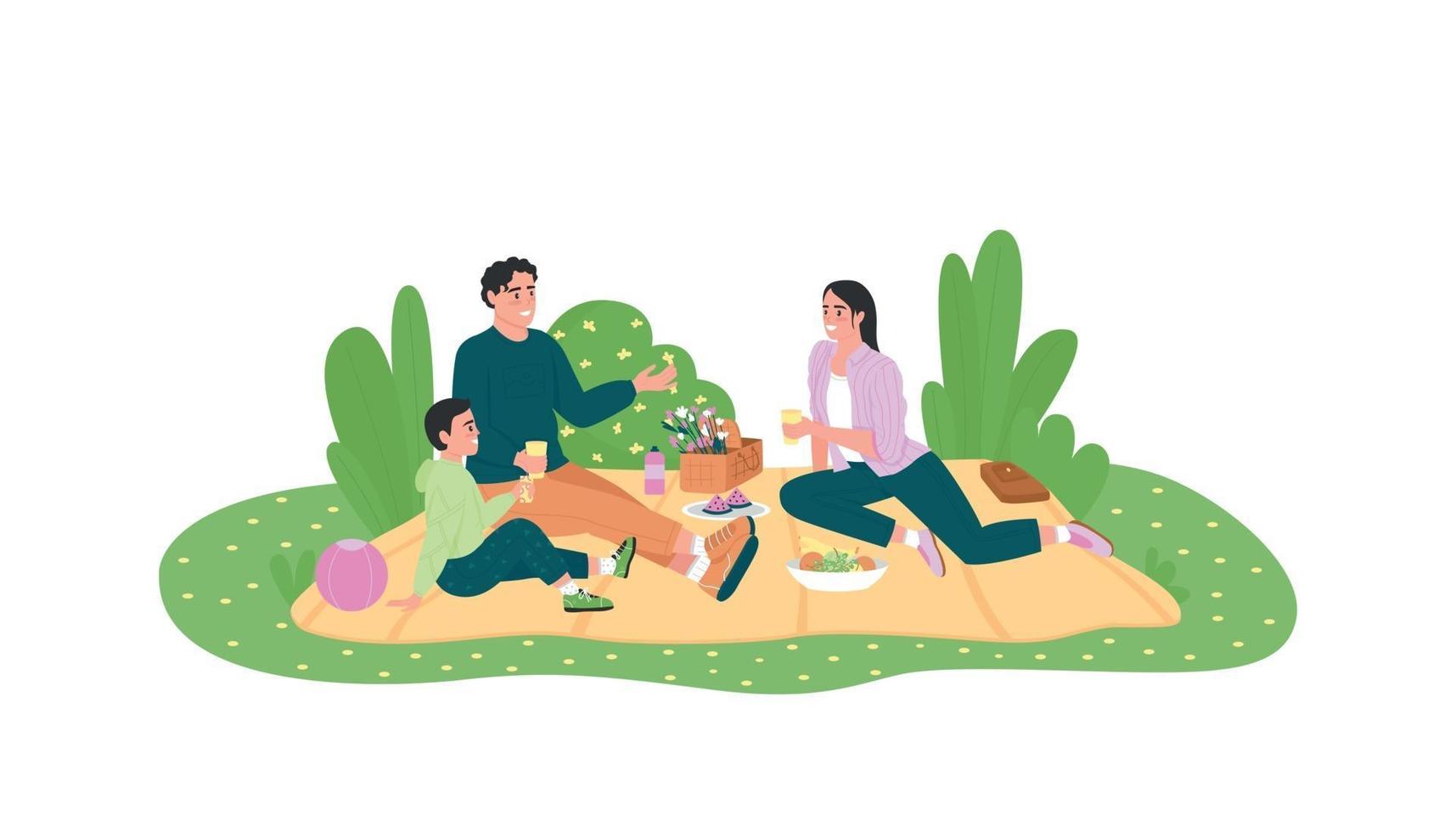 familia caucásica en picnic 2d vector web banner