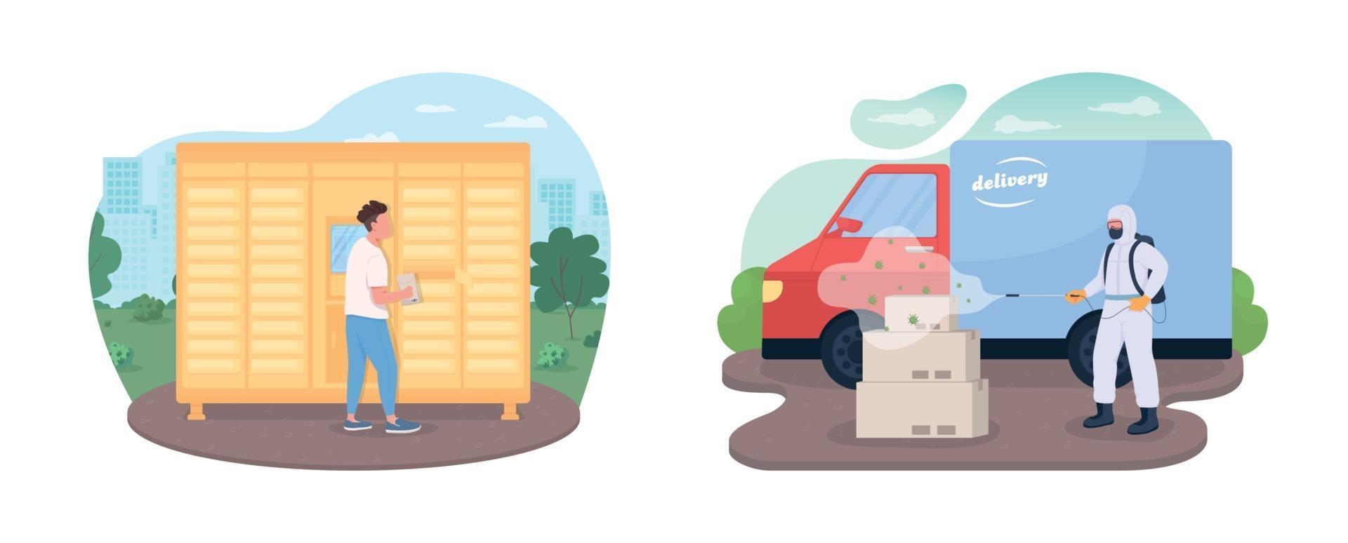 Lockdown delivery service 2D vector web banner set