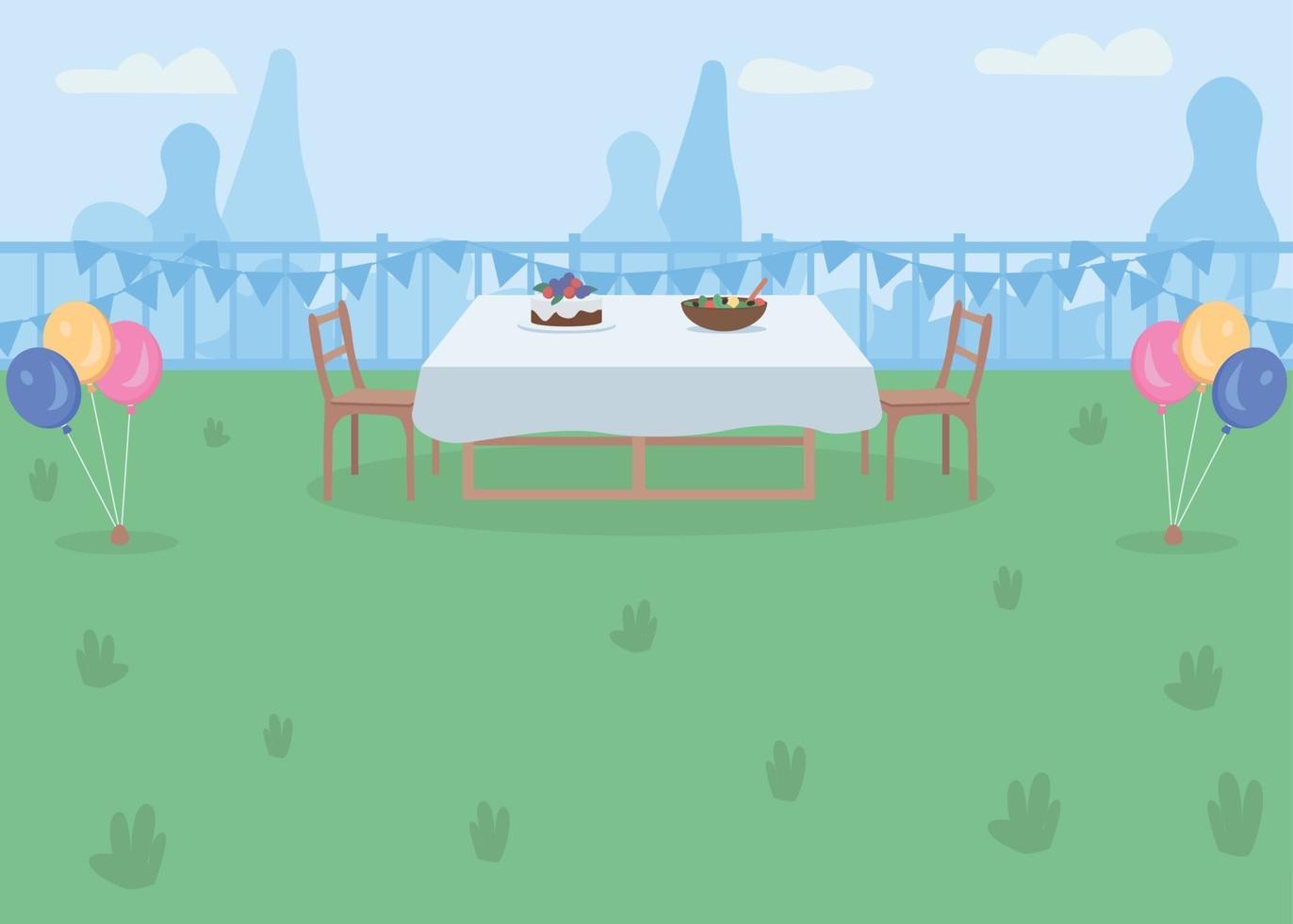 Backyard party place flat color vector illustration