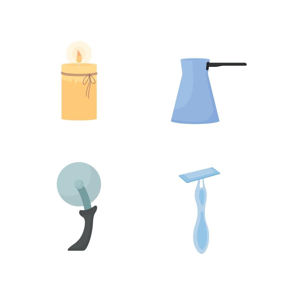 Household utensils flat color vector object set