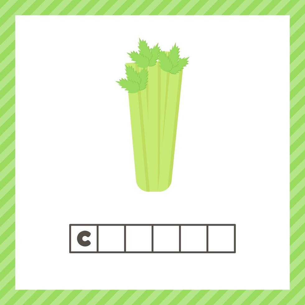 Vegetable. Celery. Educational logic worksheet for preschool and school age. Guess the word. vector