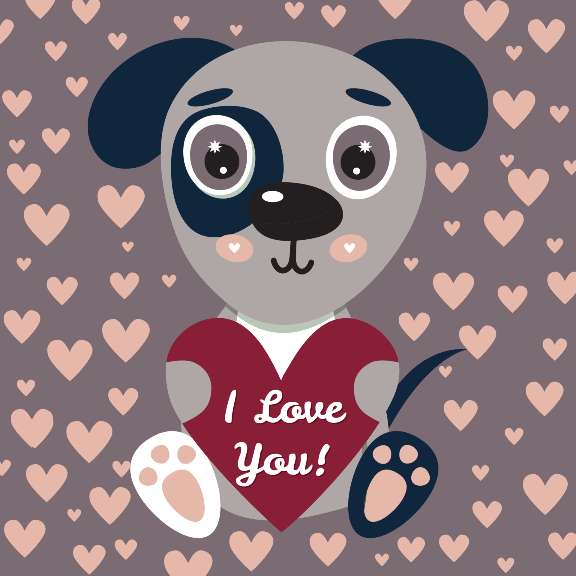 Cute illustration puppy for kids. Nursery funny dog. Character for print.  Background with pink hearts. Happy Valentine's day. 14 February. I love  you. 2633045 Vector Art at Vecteezy