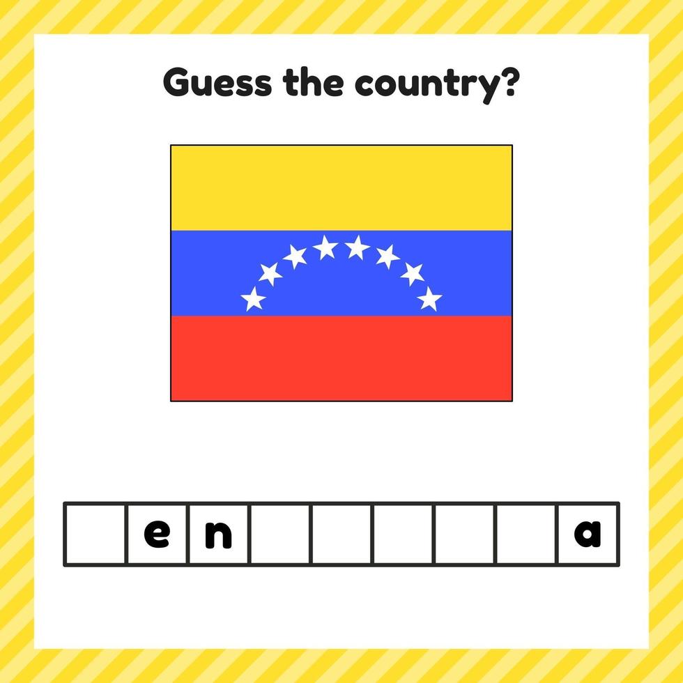 Worksheet on geography for preschool and school kids. Crossword. Venezuela flag. Cuess the country. vector