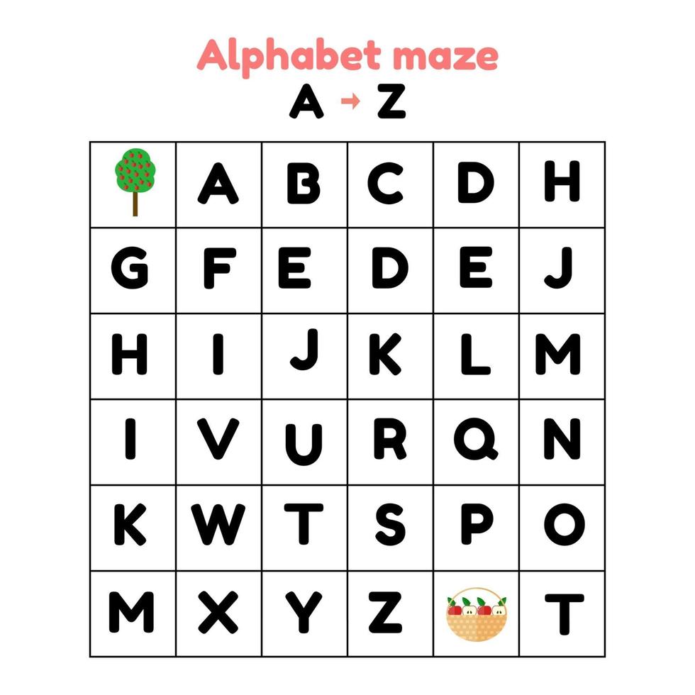 vector illustration. game for preschool and school children. alphabet maze. find letters from a to z