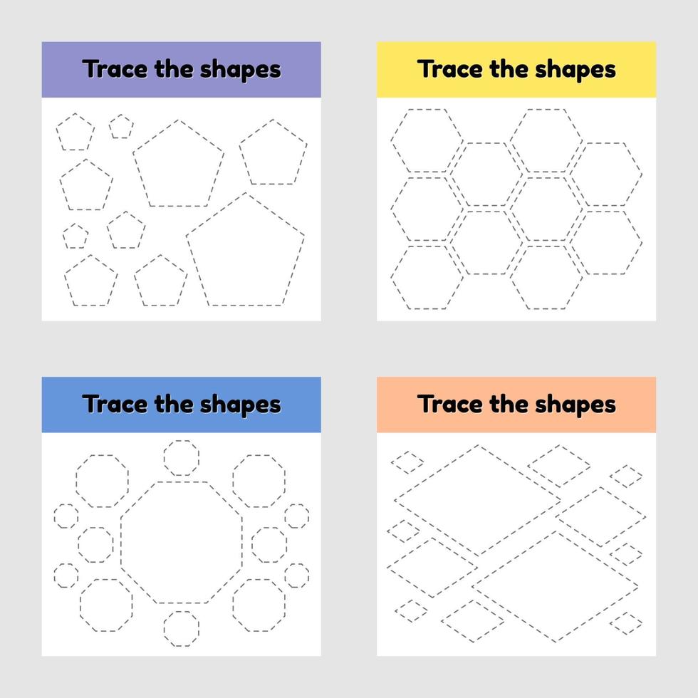 Educational tracing worksheet for kids kindergarten, preschool and school age. Trace the geometric shape. Dashed lines. vector