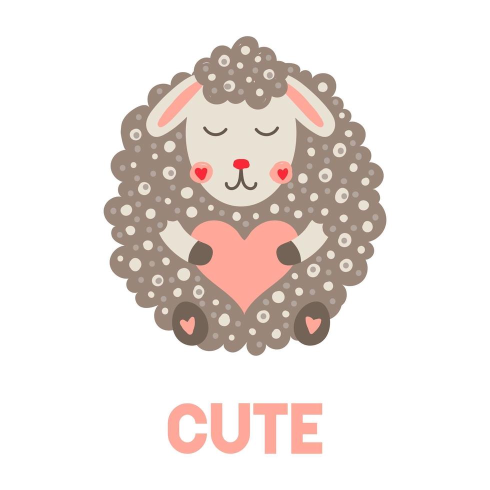 Cute sheep with heart. Kids illustration. Nursery print for t-shirts, posters, room decor, greeting cards. vector