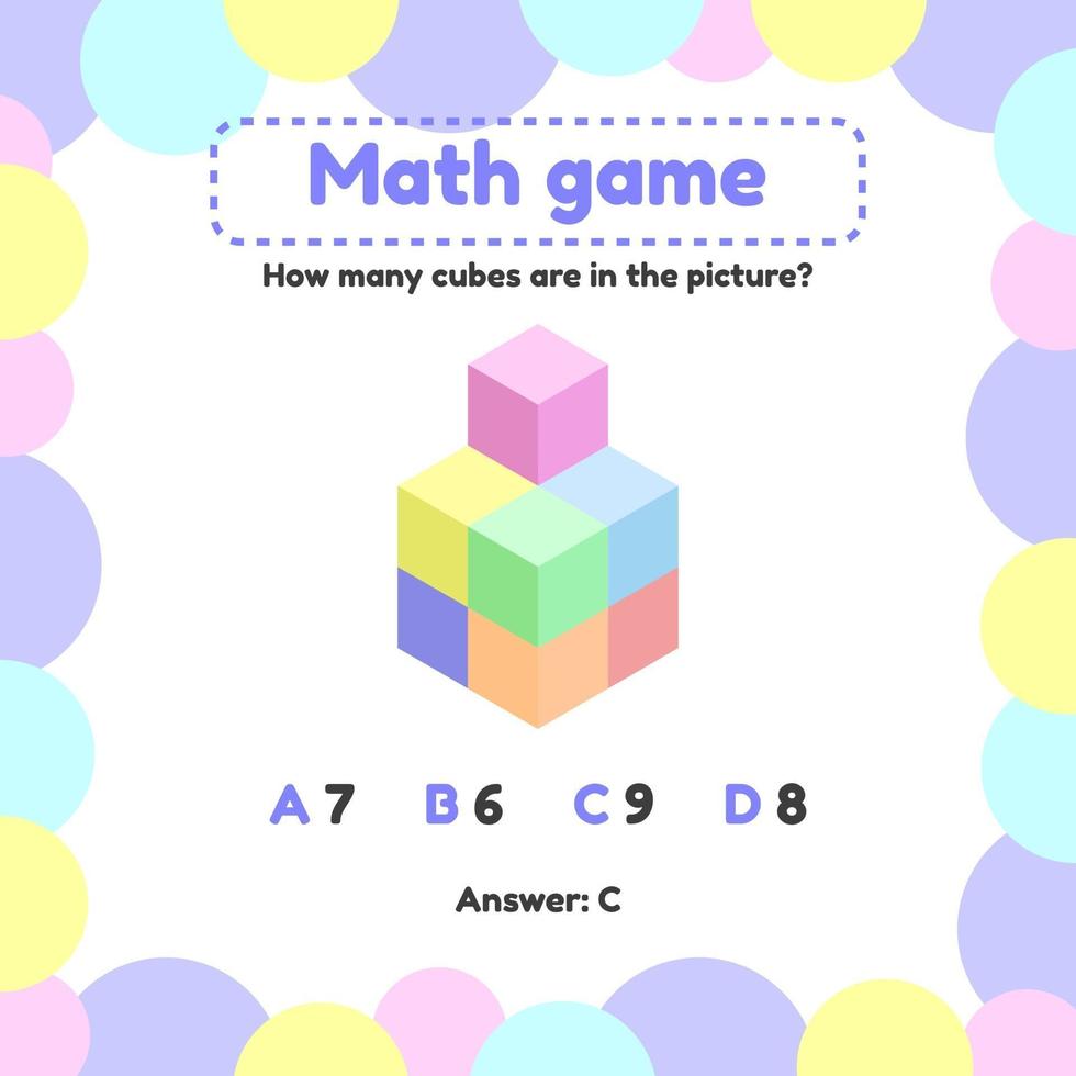 Vector illustration. Mathematical logic game for preschool and school age children. How many cubes in the picture