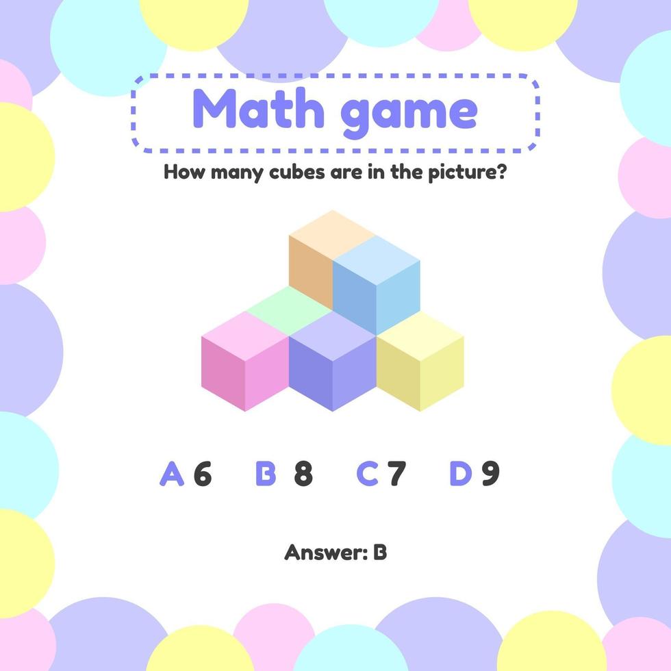 Vector illustration. Mathematical logic game for preschool and school age children. How many cubes in the picture