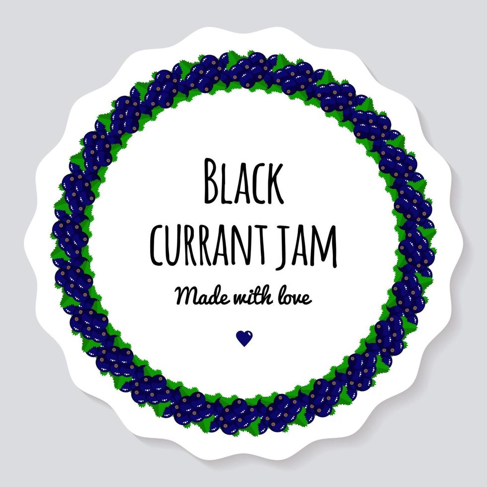 Vector illustration. Label for berry jam. Round frame of berries. Black currant.