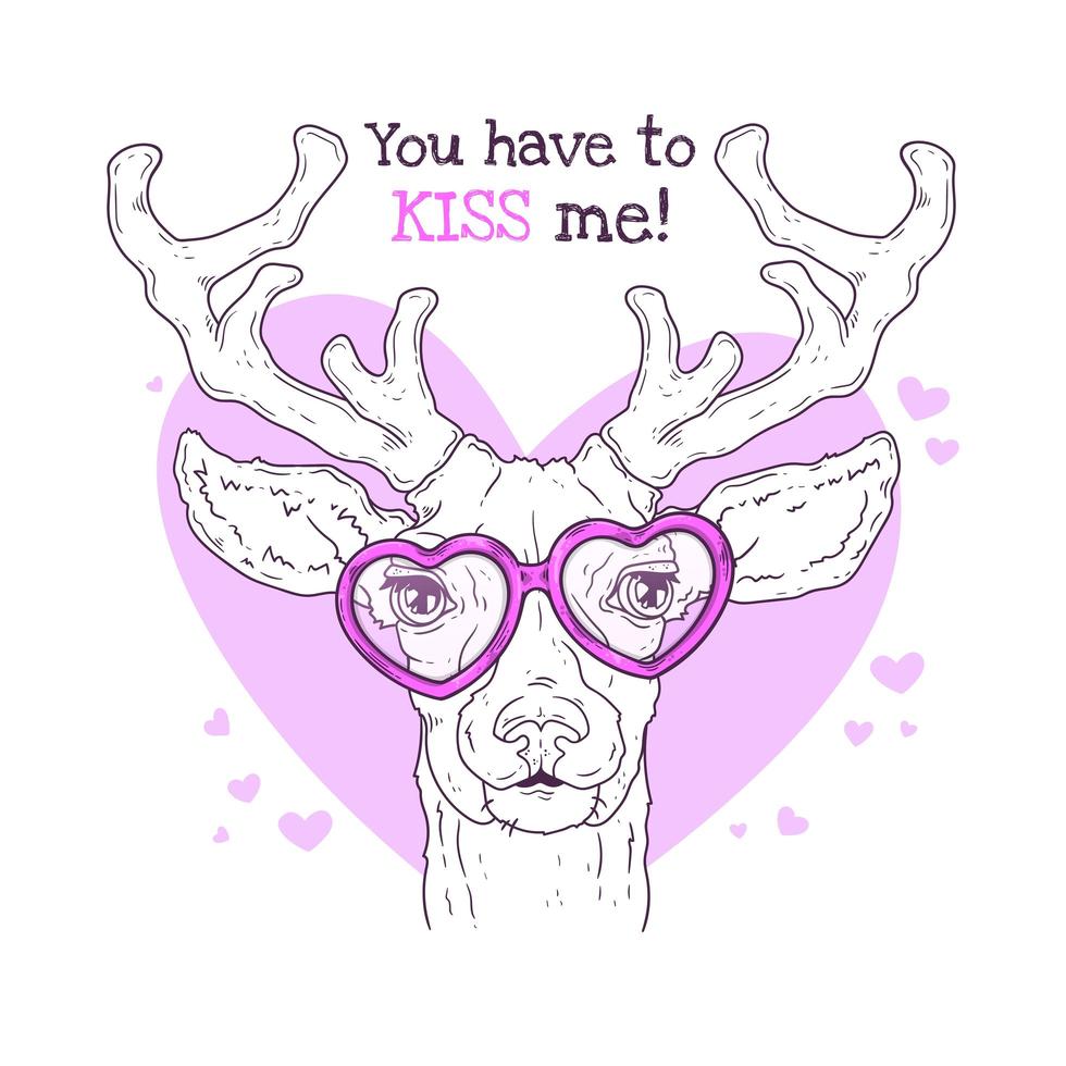 Vector hand drawn illustrations. Portrait of cute realistic deer in glasses.