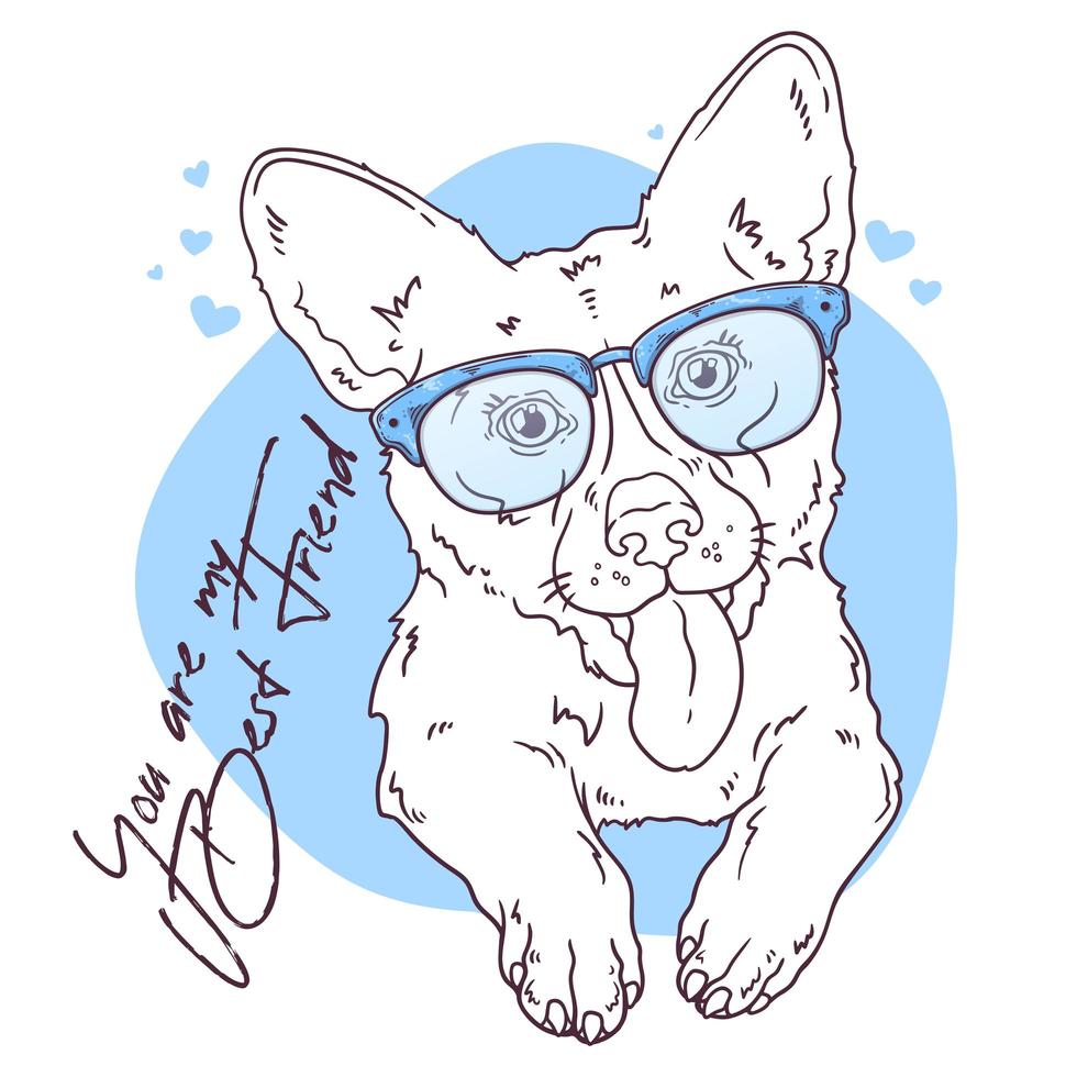 Vector sketching illustrations. Portrait of a cute corgi dog.