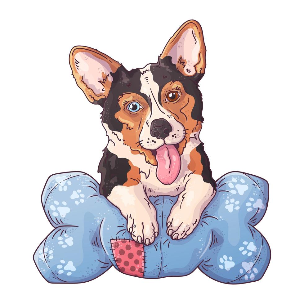 Vector portrait of a cute corgi dog on the pillow.