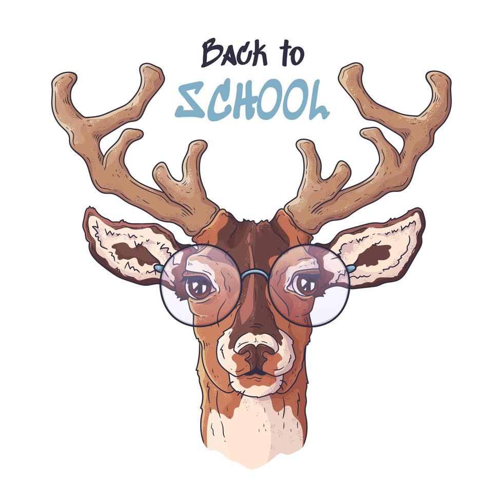 Vector hand drawn illustrations. Portrait of cute realistic deer in glasses.
