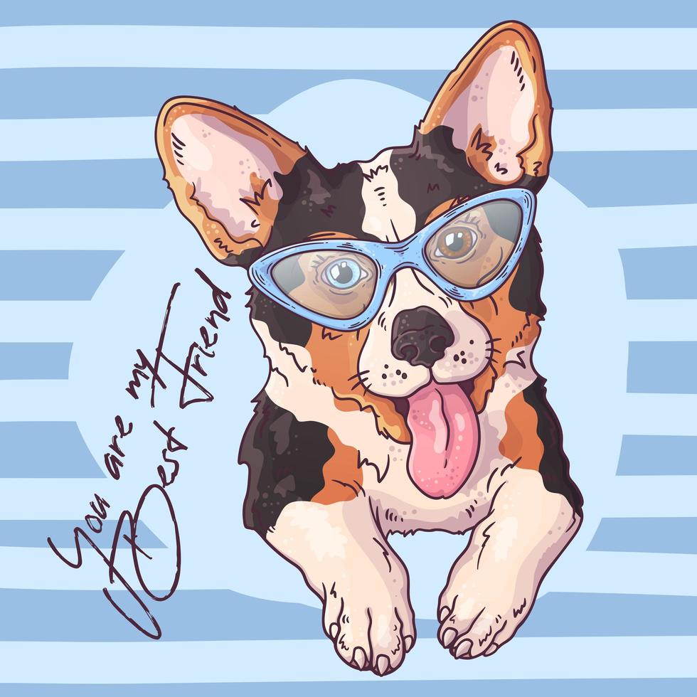 Vector portrait of a cute corgi dog in glasses.