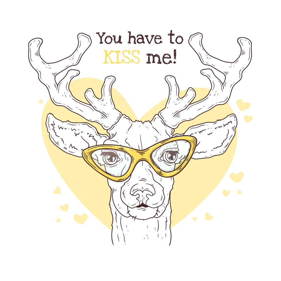 vector ilustraciones dibujadas a mano. retrato de lindo ciervo realista con gafas.