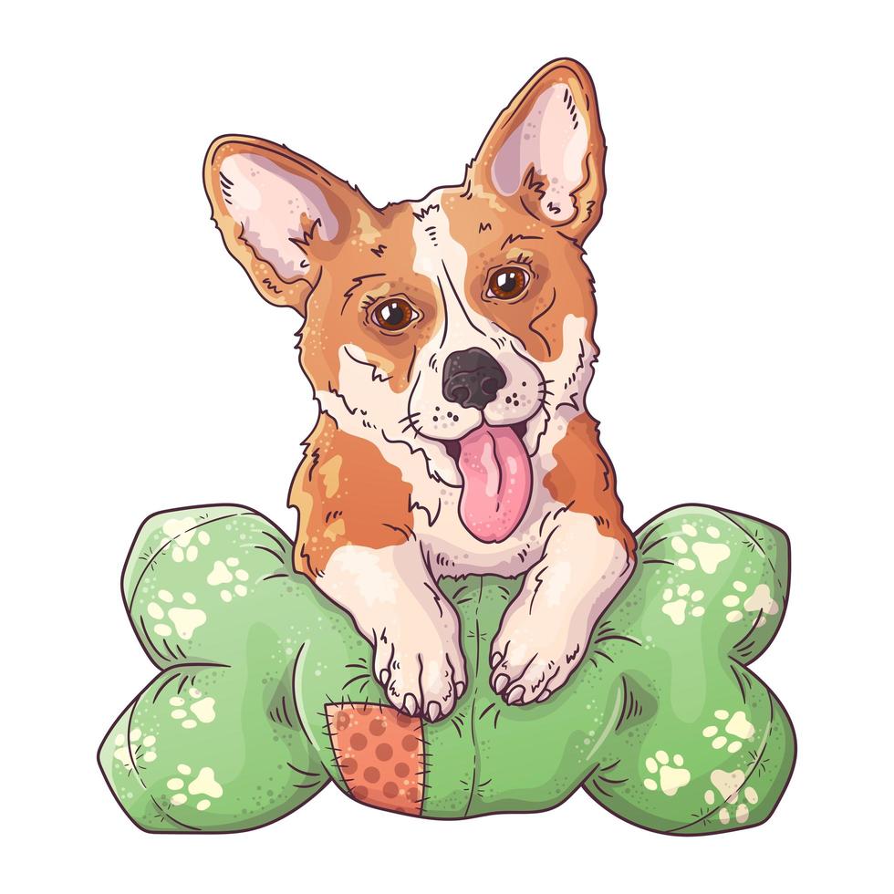 Vector portrait of a cute corgi dog on the pillow.