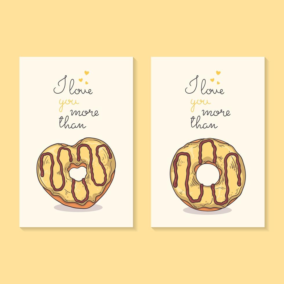 ilustraciones vectoriales. felicitaciones por el dia de san valentin. tarjetas con donas. vector