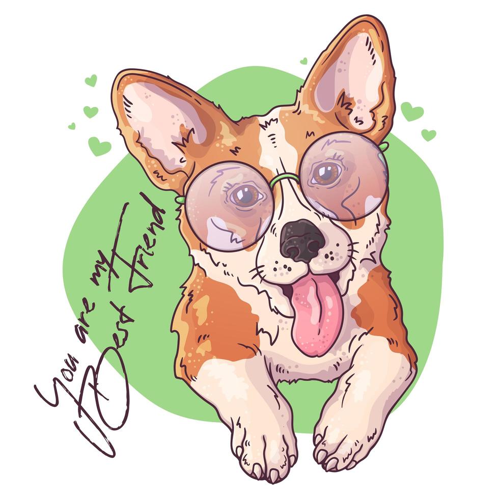 Vector sketching illustrations. Portrait of a cute corgi dog.